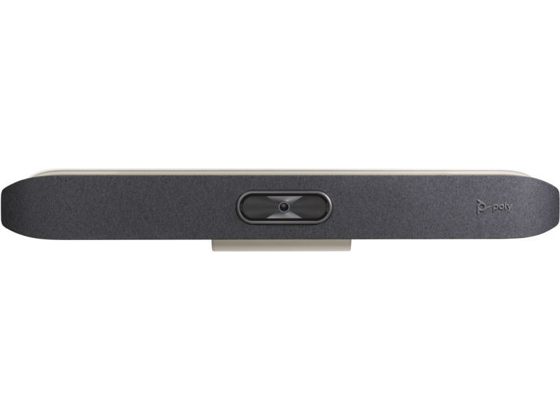 Barre vidéo tout-en-un Poly Studio X50 avec caméra 4K, microphones intégrés et haut-parleurs stéréo pour visioconférences professionnelles.